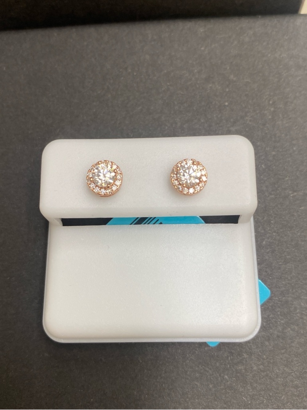 Rose Gold Halo Moissanite Stud Earrings